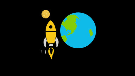 Lanzamiento-Cohete-Tierra-A-Luna-Icono-Animación-Bucle-Gráficos-En-Movimiento-Video-Fondo-Transparente-Con-Canal-Alfa